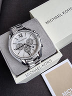 Michael Kors Women’s Chronograph Quartz Stainless Steel Silver Dial 44mm Watch MK6728