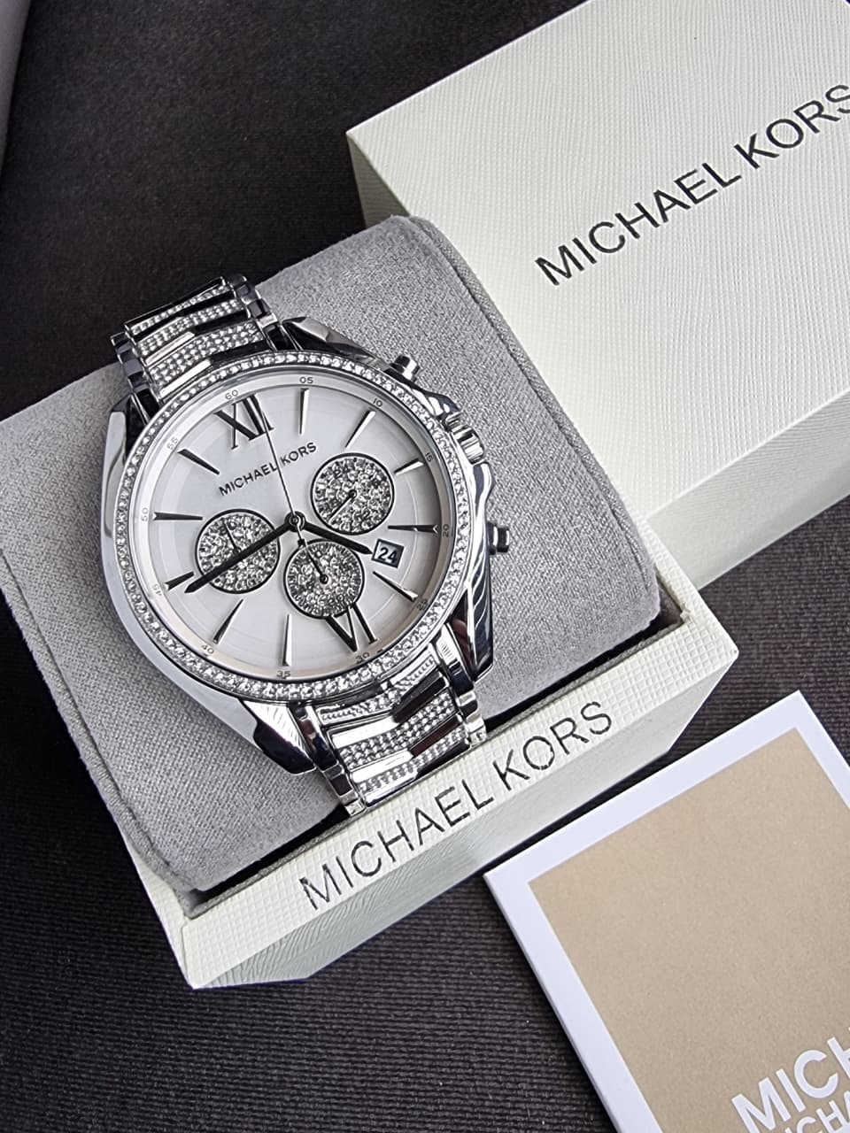 Michael Kors Women’s Chronograph Quartz Stainless Steel Silver Dial 44mm Watch MK6728