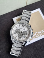 Michael Kors Women’s Chronograph Quartz Stainless Steel Silver Dial 44mm Watch MK6728