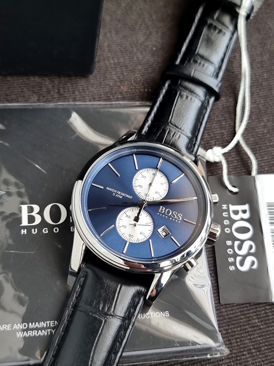 Hugo Boss Men’s Chronograph Leather Strap Blue Dial 41mm Watch 1513283