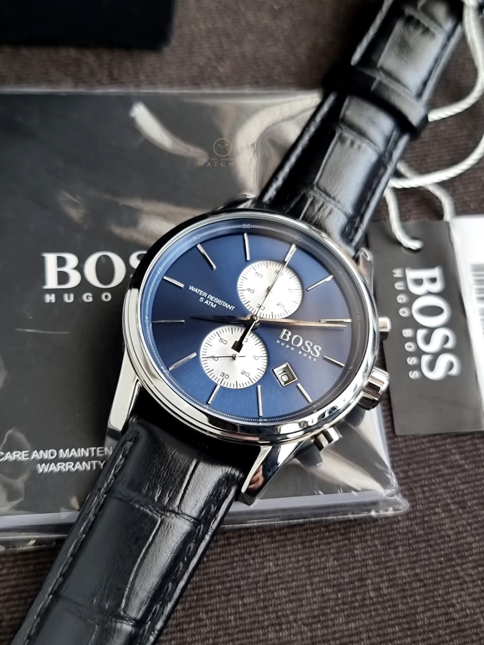Hugo Boss Men’s Chronograph Leather Strap Blue Dial 41mm Watch 1513283