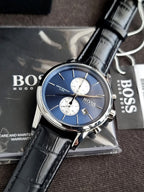 Hugo Boss Men’s Chronograph Leather Strap Blue Dial 41mm Watch 1513283