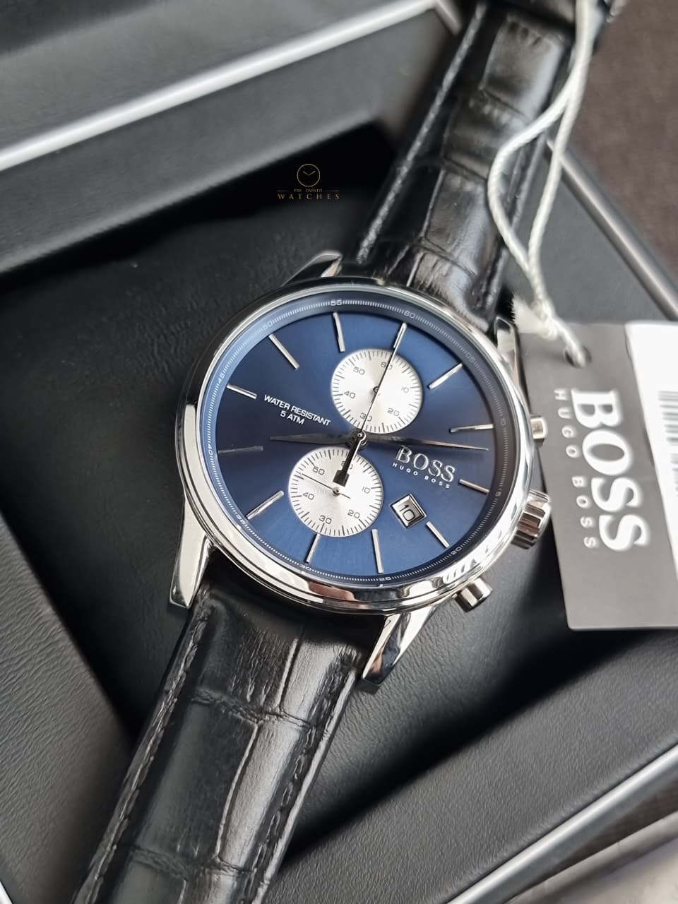 Hugo Boss Men’s Chronograph Leather Strap Blue Dial 41mm Watch 1513283