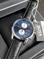 Hugo Boss Men’s Chronograph Leather Strap Blue Dial 41mm Watch 1513283