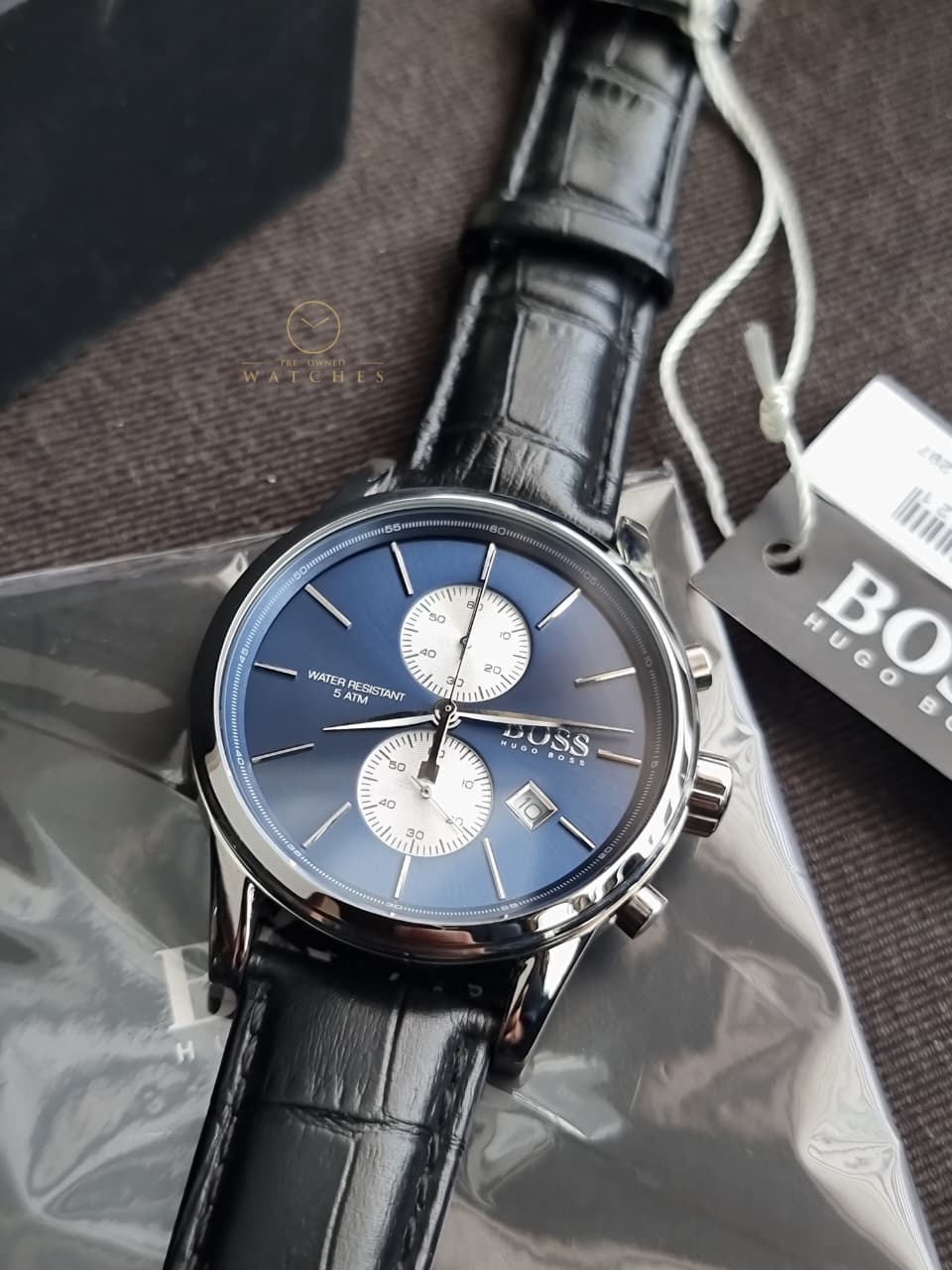 Hugo Boss Men’s Chronograph Leather Strap Blue Dial 41mm Watch 1513283