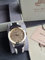 Burberry The City Gold-Tone Leather Mens Watch BU9032