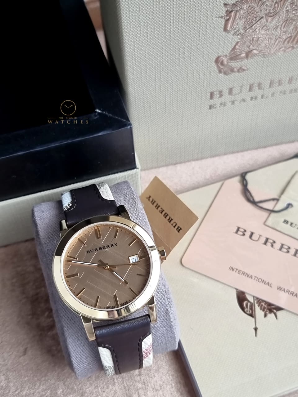 Burberry The City Gold-Tone Leather Mens Watch BU9032