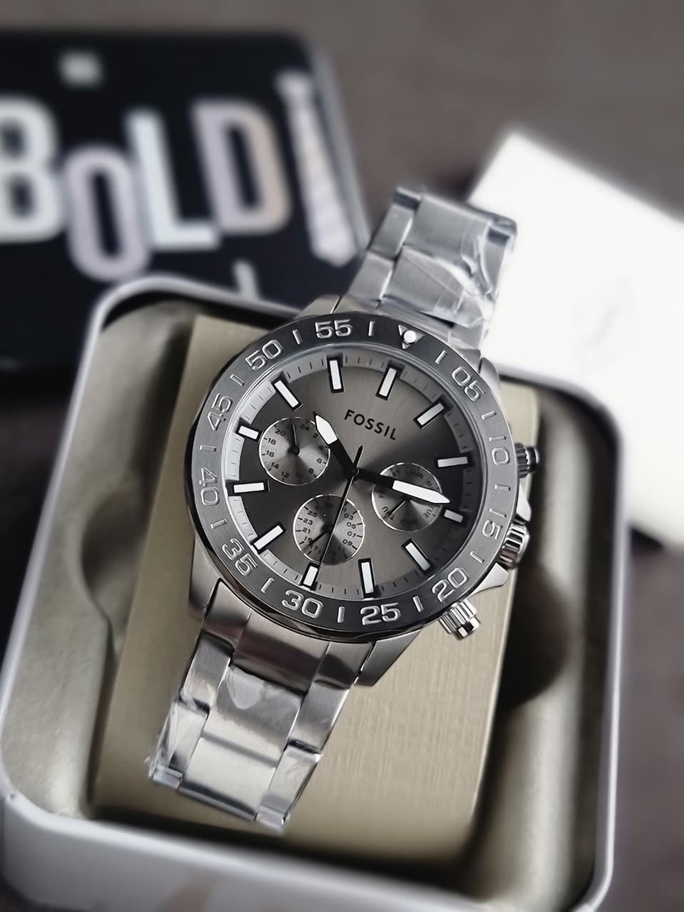 Fossil Men’s Chronograph Stainless Steel Grey Dial 45mm Watch BQ2491