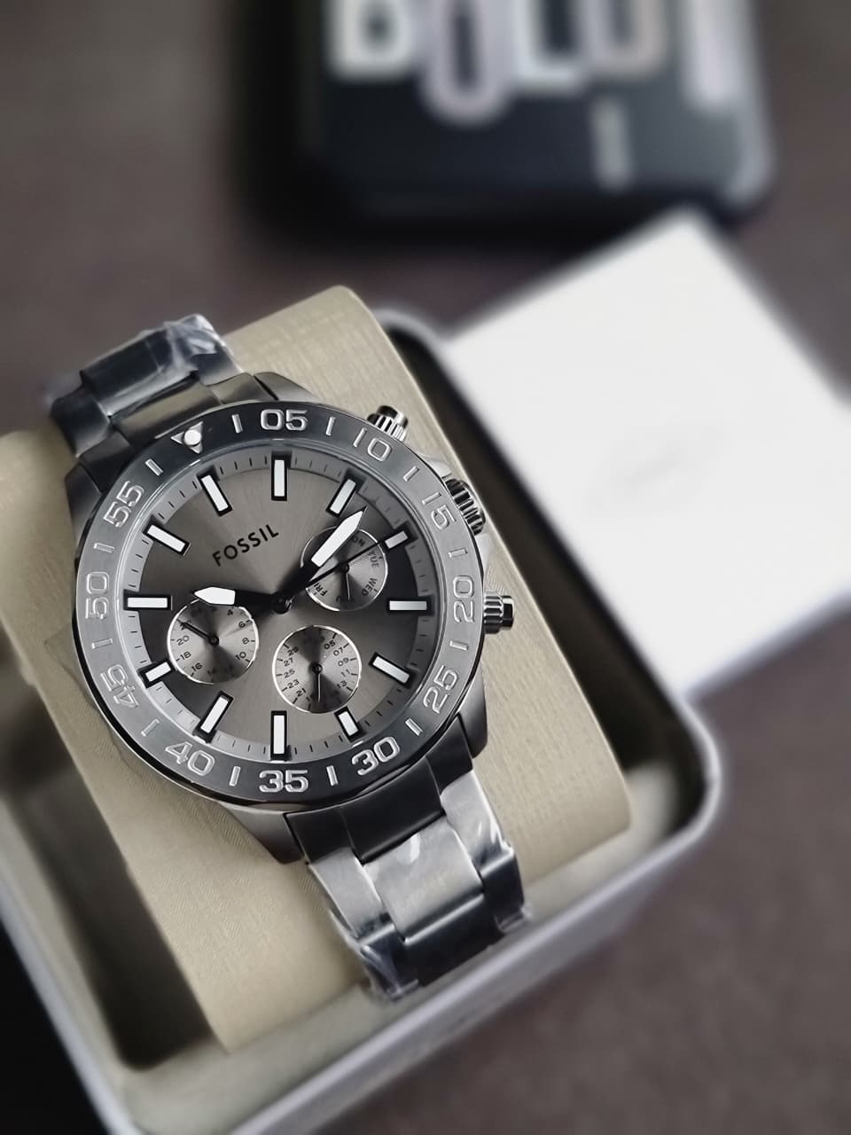 Fossil Men’s Chronograph Stainless Steel Grey Dial 45mm Watch BQ2491