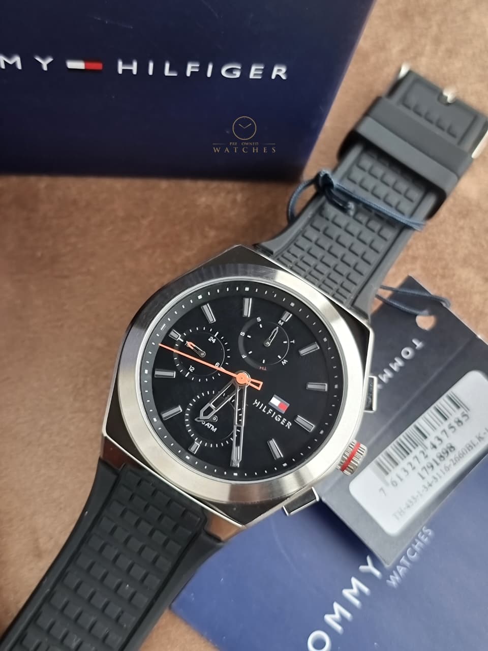Tommy Hilfiger Men’s Quartz Black Silicone Strap Black Dial 44mm Watch 1791898