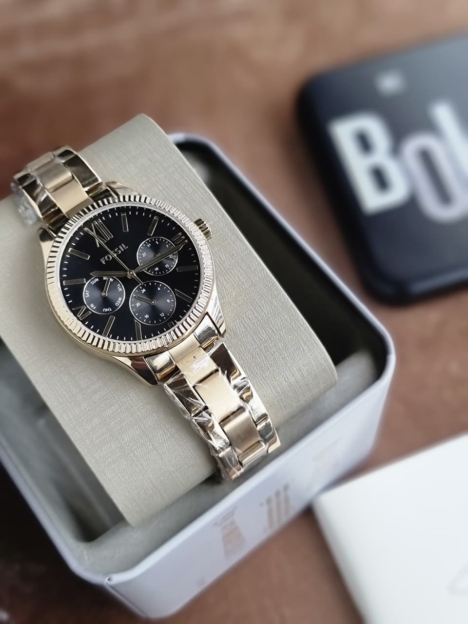 FOSSIL BQ3757 Ladies Rye Watch Golden Casing Black Dial Quartz Watch