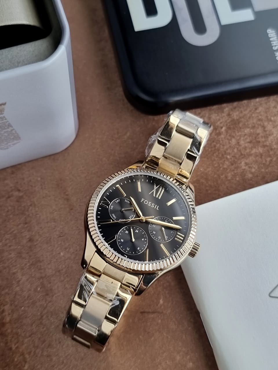 FOSSIL BQ3757 Ladies Rye Watch Golden Casing Black Dial Quartz Watch