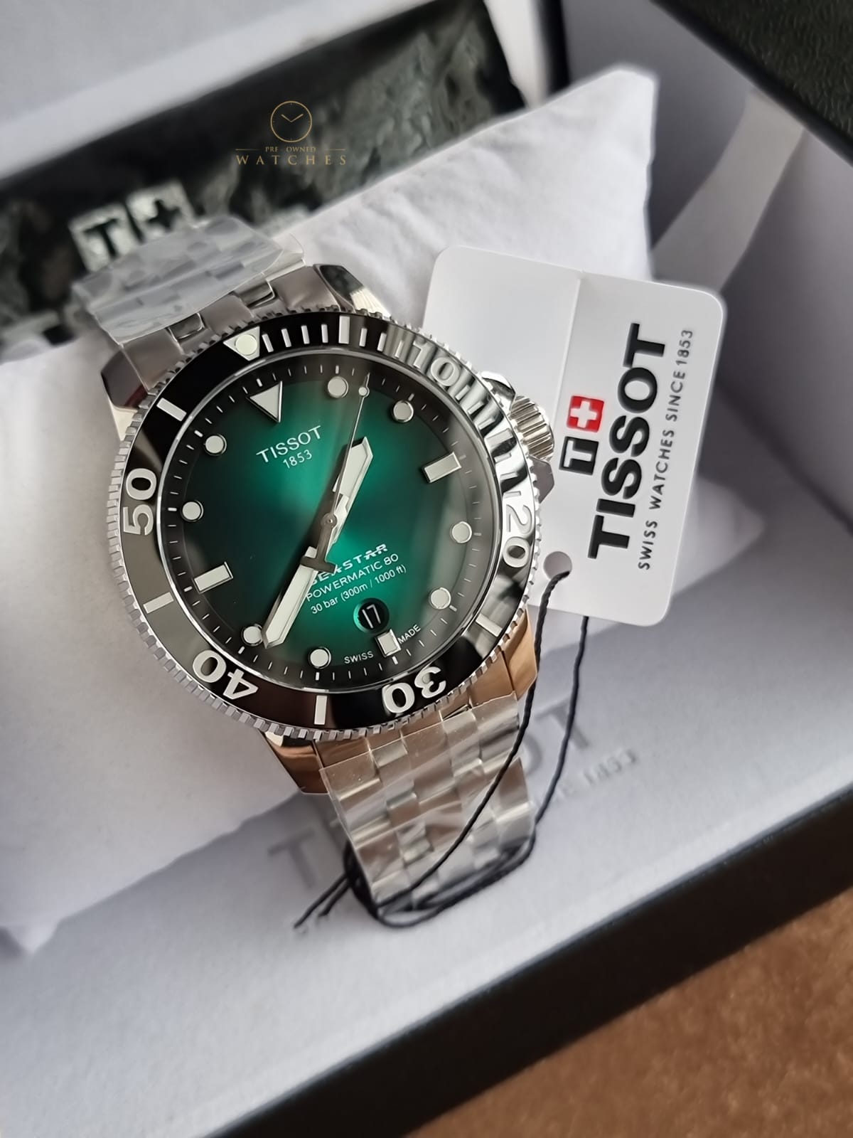 Tissot Seastar 1000 Powermatic 80 Green Gradient Dial Automatic Men's Watch 43mm – T120.407.11.091.01