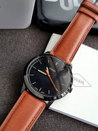 Fossil Men’s Quartz Leather Strap Black Dial 44mm Watch FS5305