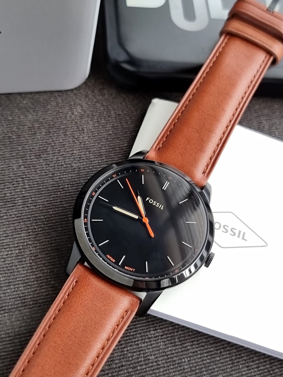 Fossil Men’s Quartz Leather Strap Black Dial 44mm Watch FS5305