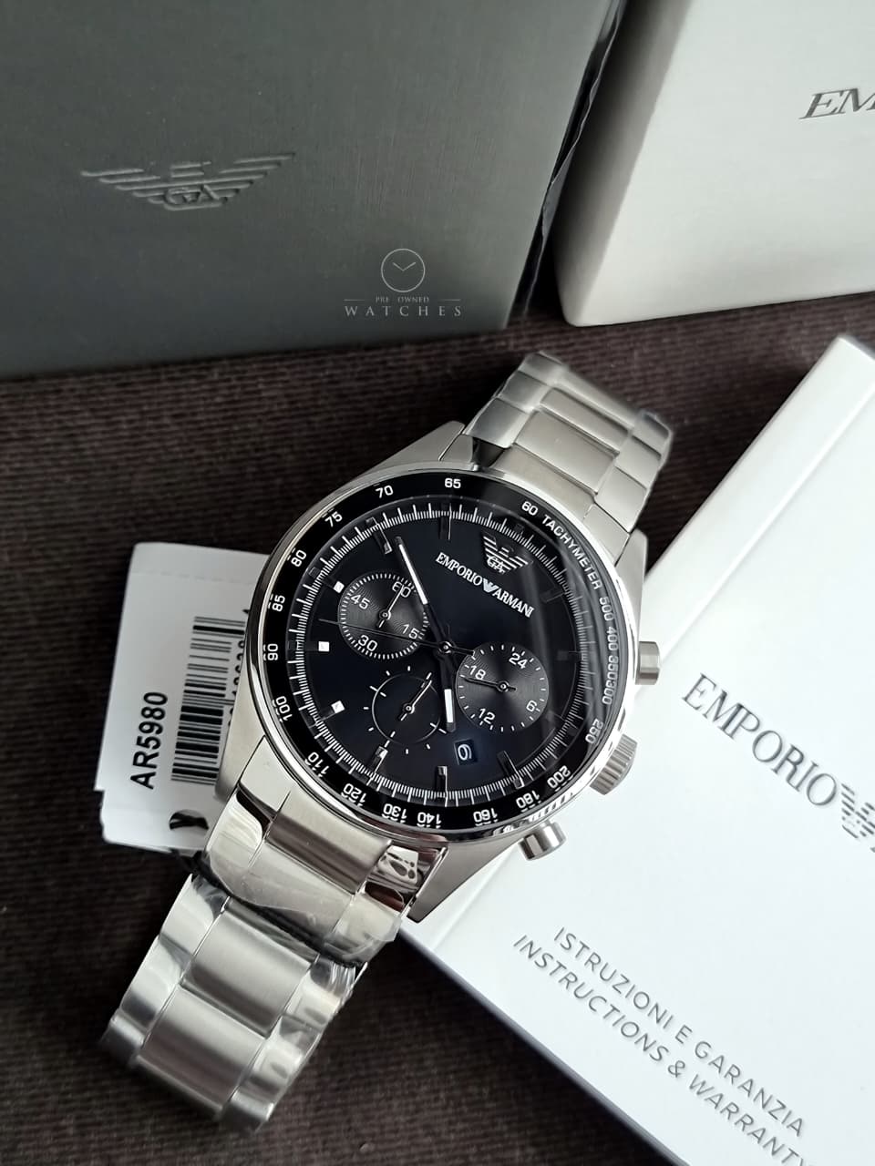 Emporio Armani Men’s Chronograph Stainless Steel Black Dial 43mm Watch AR5980