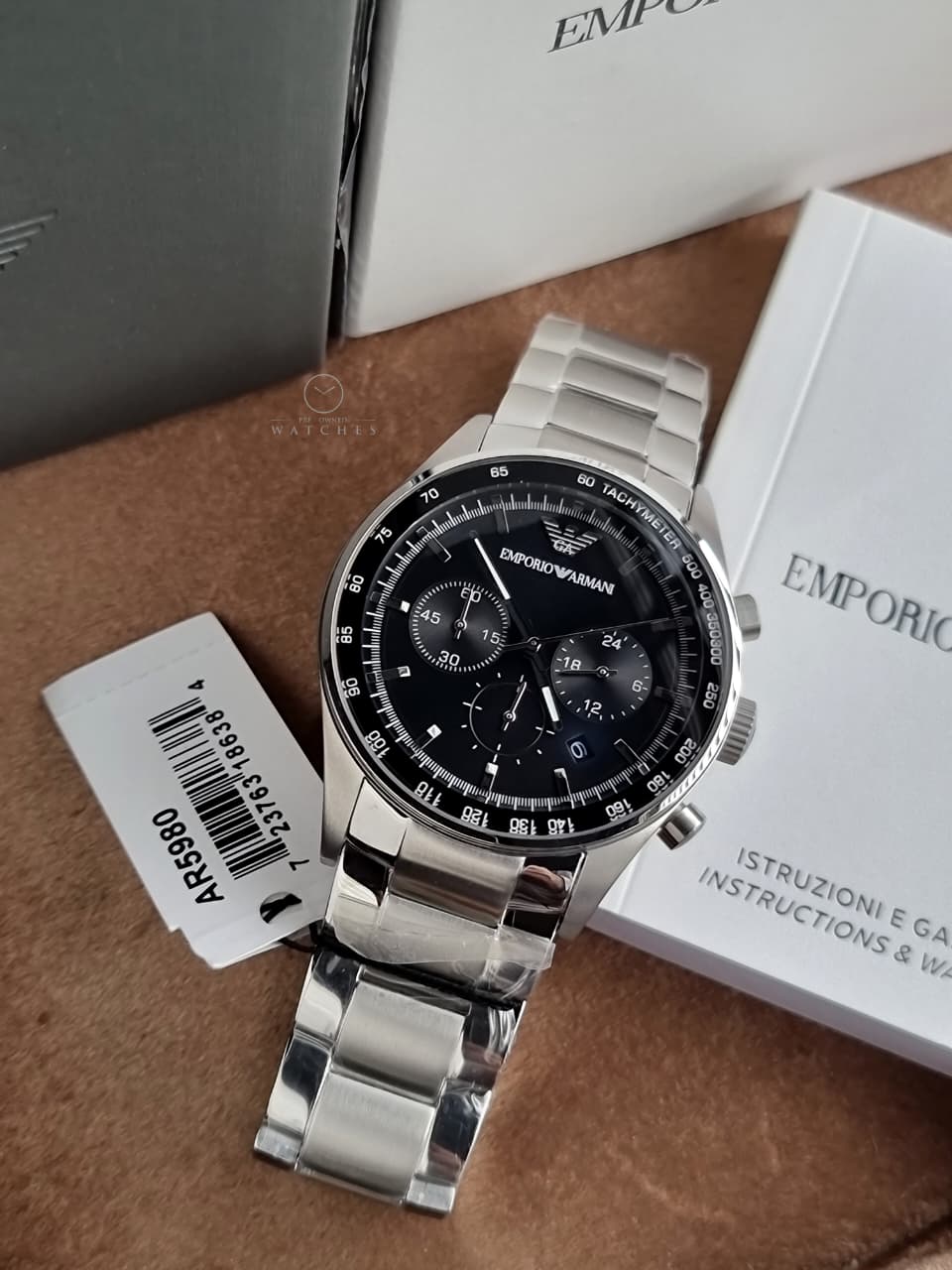 Emporio Armani Men’s Chronograph Stainless Steel Black Dial 43mm Watch AR5980
