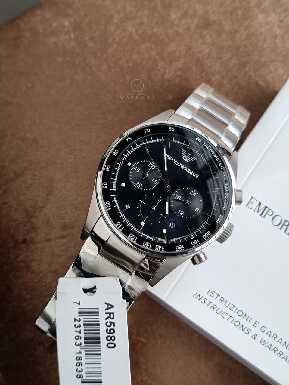 Emporio Armani Men’s Chronograph Stainless Steel Black Dial 43mm Watch AR5980