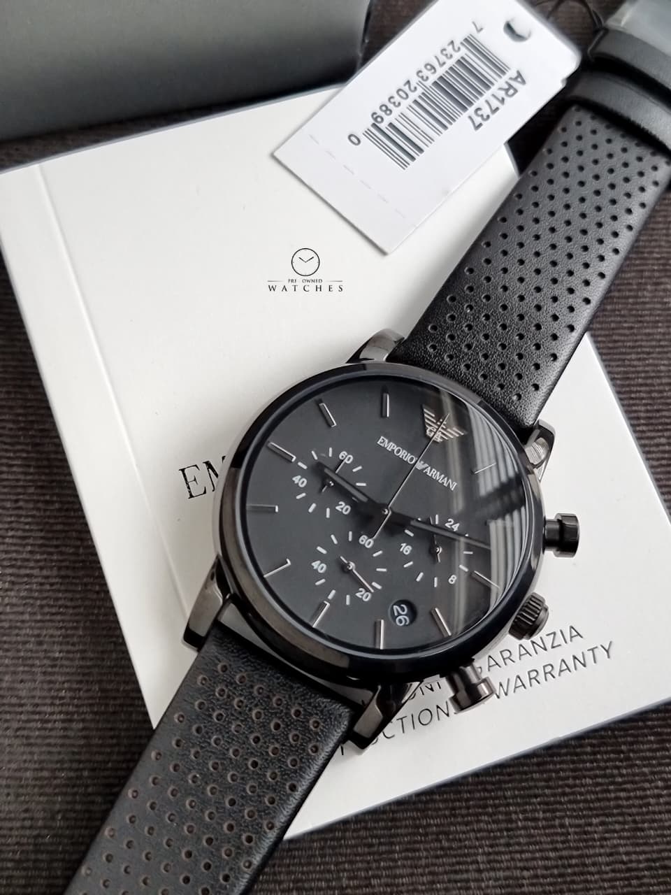 Emporio Armani Men’s Quartz Black Leather Strap Black Dial 41mm Watch AR1737