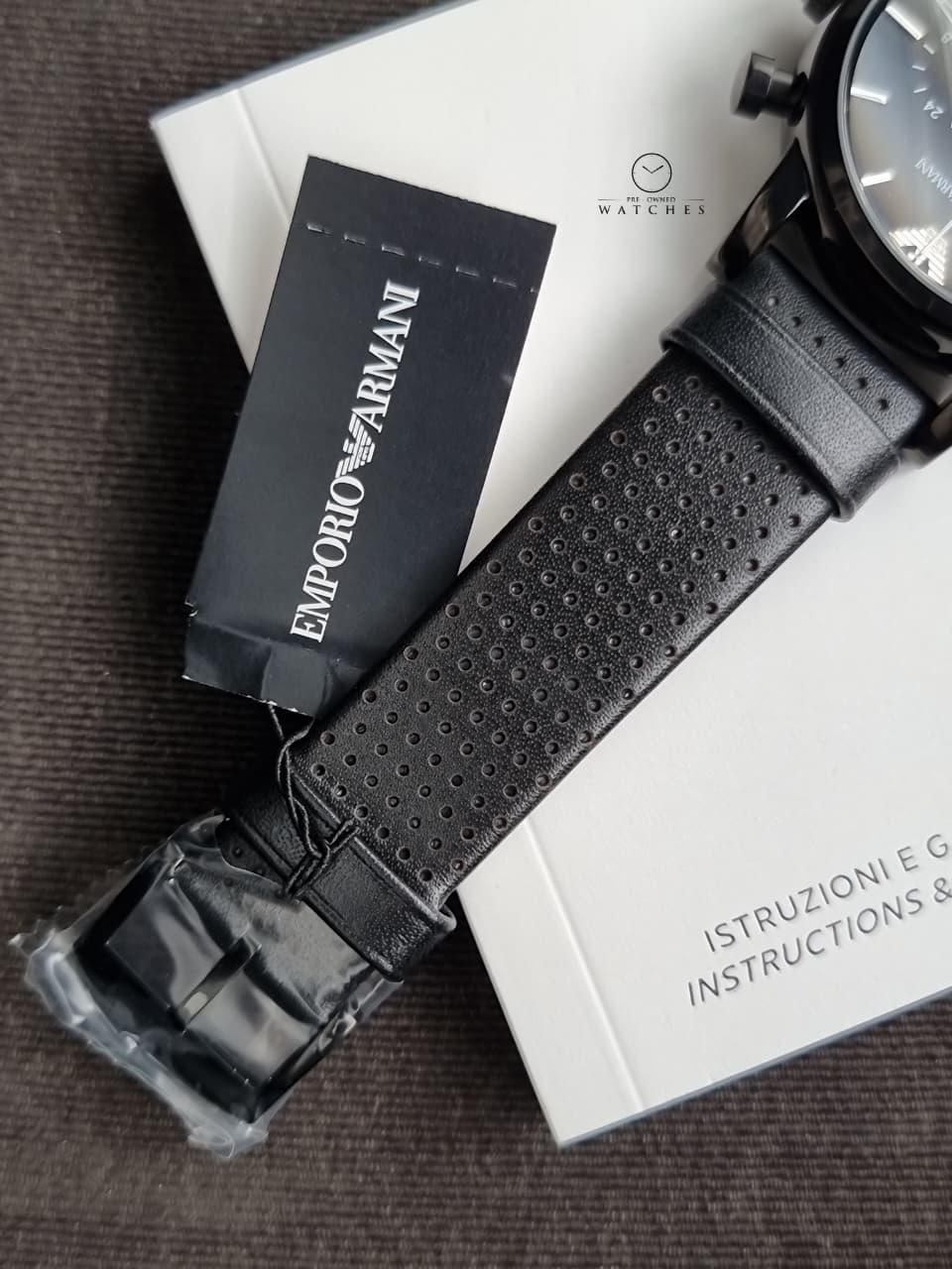 Emporio Armani Men’s Quartz Black Leather Strap Black Dial 41mm Watch AR1737