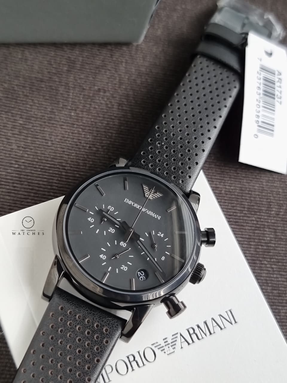 Emporio Armani Men’s Quartz Black Leather Strap Black Dial 41mm Watch AR1737