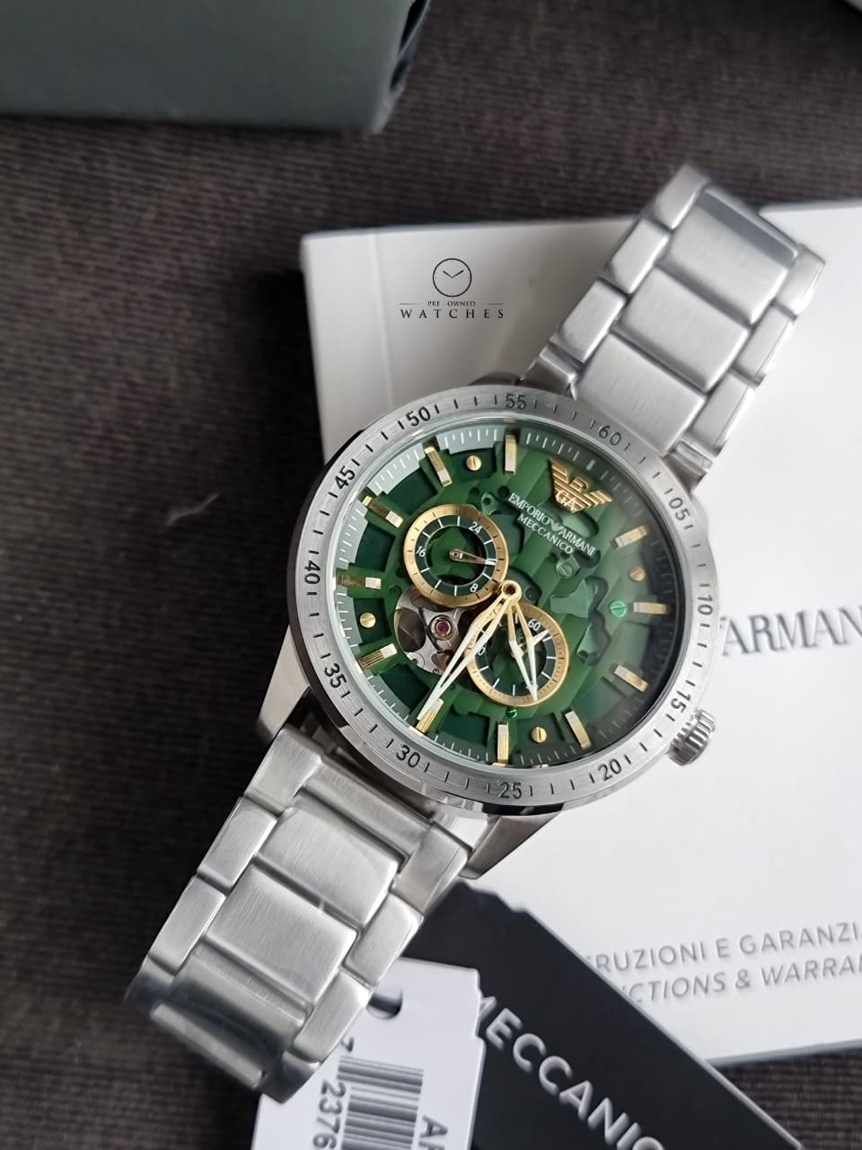 Emporio Armani Men’s Automatic Silver Stainless Steel Green Dial 43mm Watch AR60053
