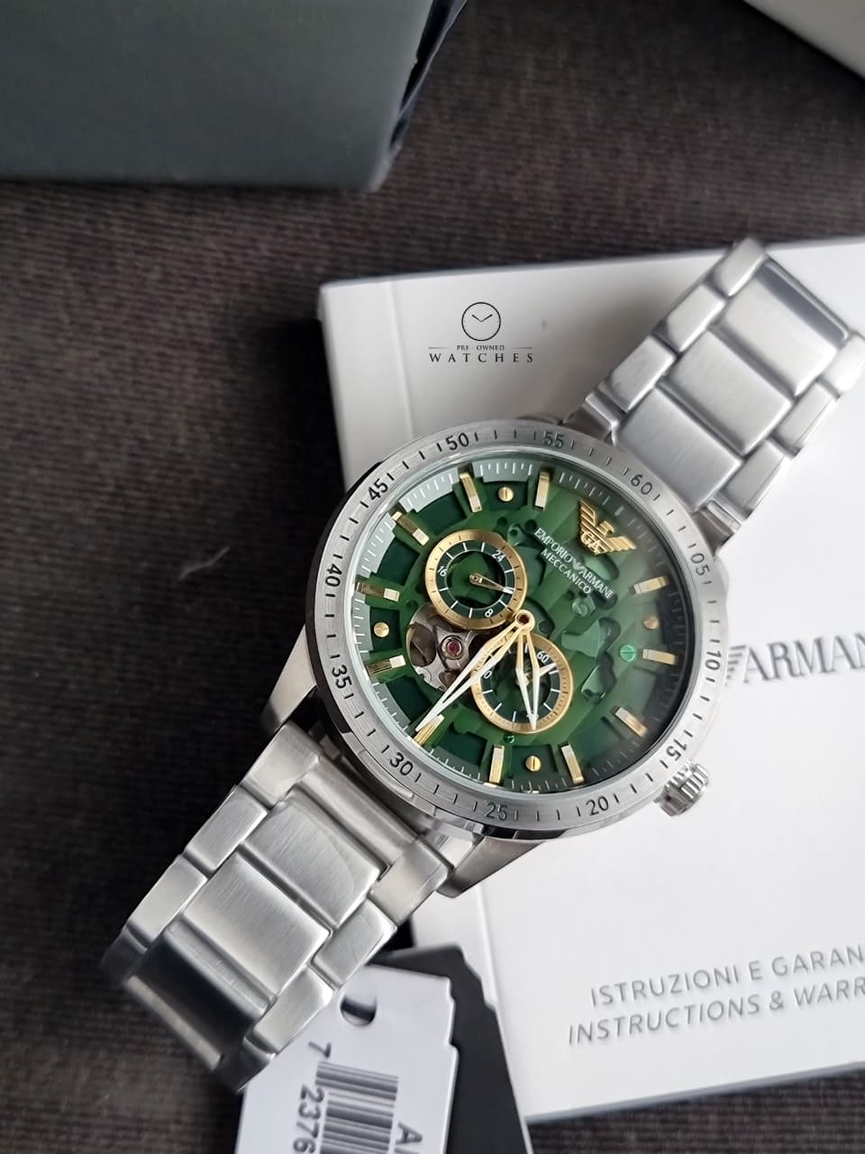 Emporio Armani Men’s Automatic Silver Stainless Steel Green Dial 43mm Watch AR60053