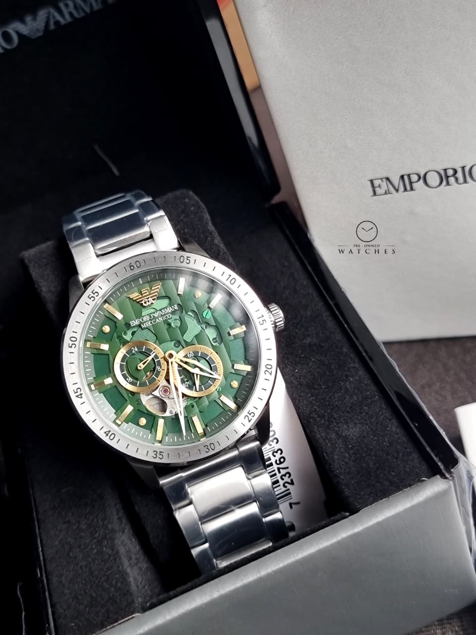 Emporio Armani Men’s Automatic Silver Stainless Steel Green Dial 43mm Watch AR60053