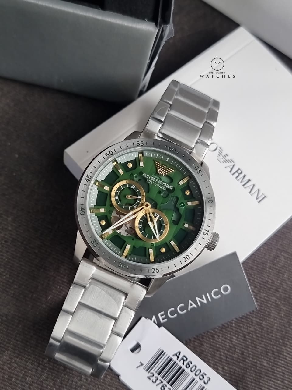 Emporio Armani Men’s Automatic Silver Stainless Steel Green Dial 43mm Watch AR60053