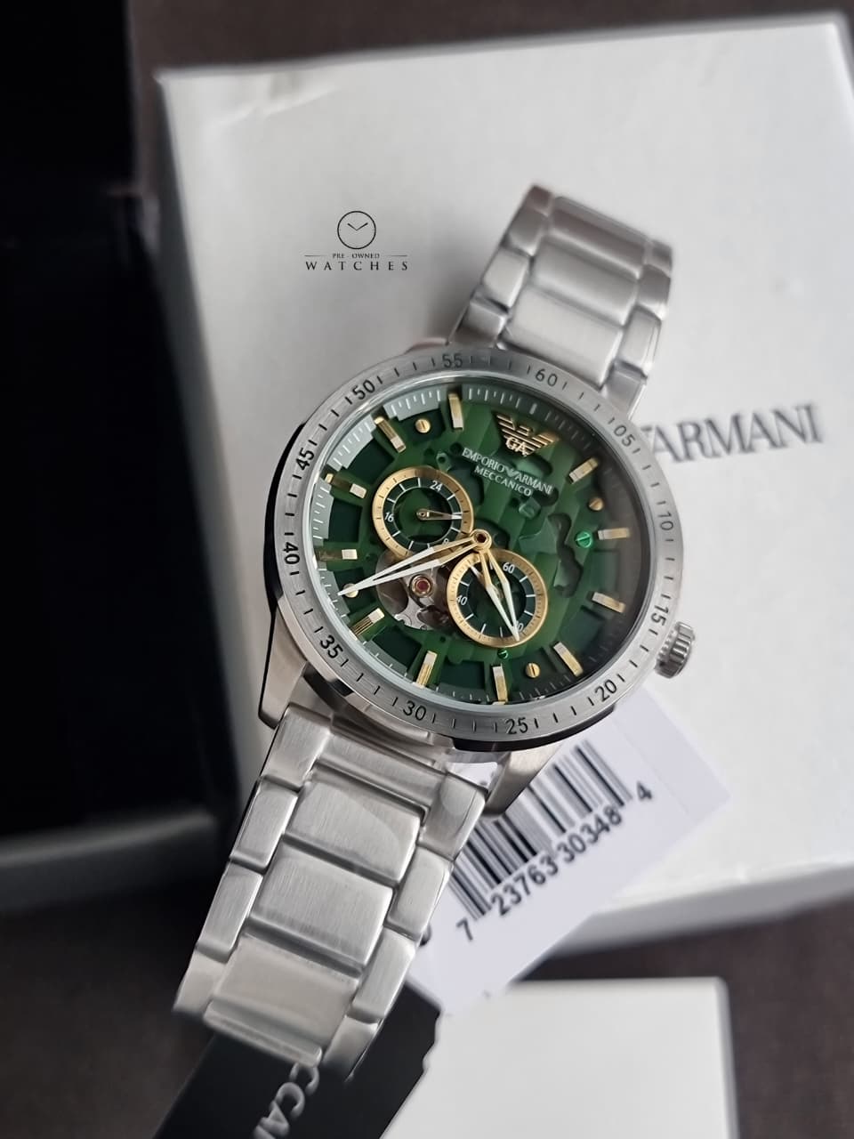 Emporio Armani Men’s Automatic Silver Stainless Steel Green Dial 43mm Watch AR60053