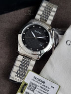 Gucci Women’s Swiss Made Quartz Silver Stainless Steel Black Dial 38mm Watch YA126408
