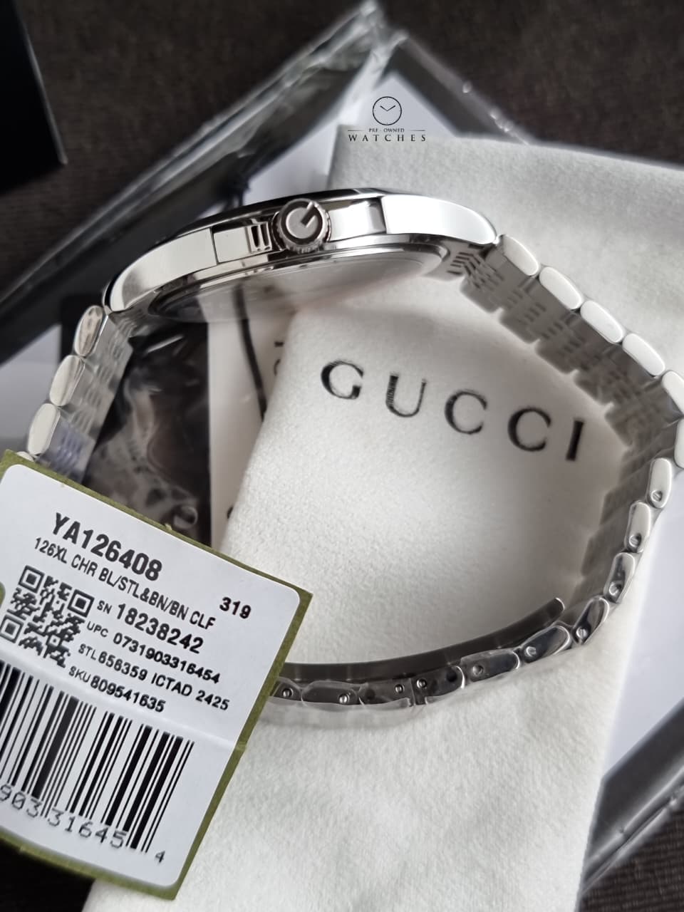 Gucci Women’s Swiss Made Quartz Silver Stainless Steel Black Dial 38mm Watch YA126408