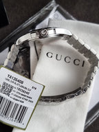 Gucci Women’s Swiss Made Quartz Silver Stainless Steel Black Dial 38mm Watch YA126408