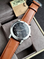 Burberry Men’s Swiss Made Leather Strap Black Dial 42mm Watch BU9905