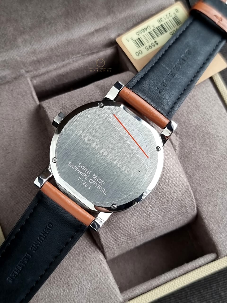 Burberry Men’s Swiss Made Leather Strap Black Dial 42mm Watch BU9905