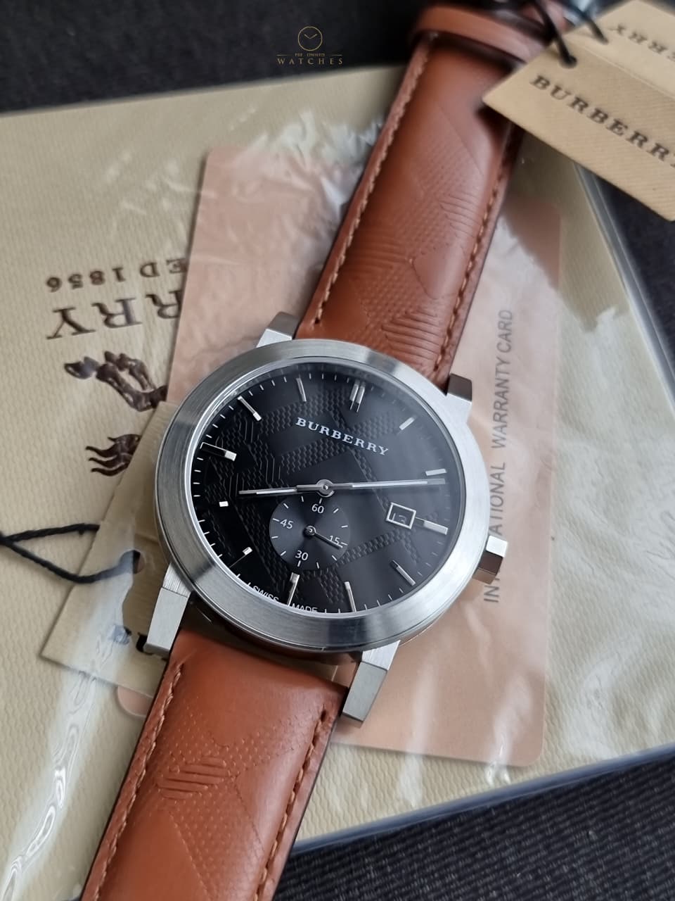Burberry Men’s Swiss Made Leather Strap Black Dial 42mm Watch BU9905