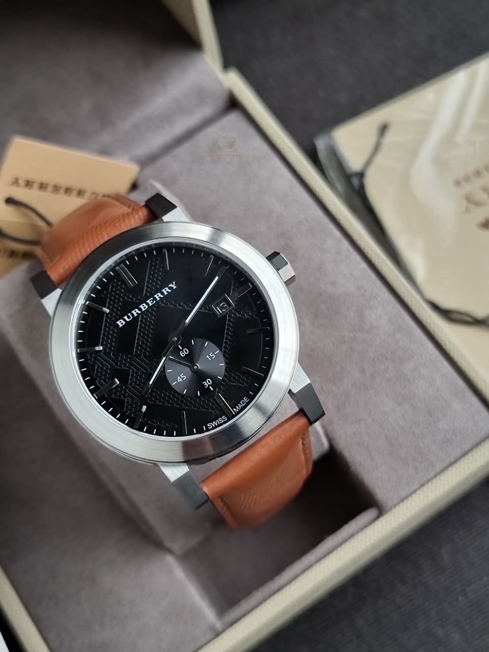 Burberry Men’s Swiss Made Leather Strap Black Dial 42mm Watch BU9905