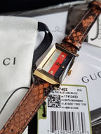 Gucci Women’s Swiss Made Quartz Brown Leather Strap Multi Color Dial 21mm Watch YA147402