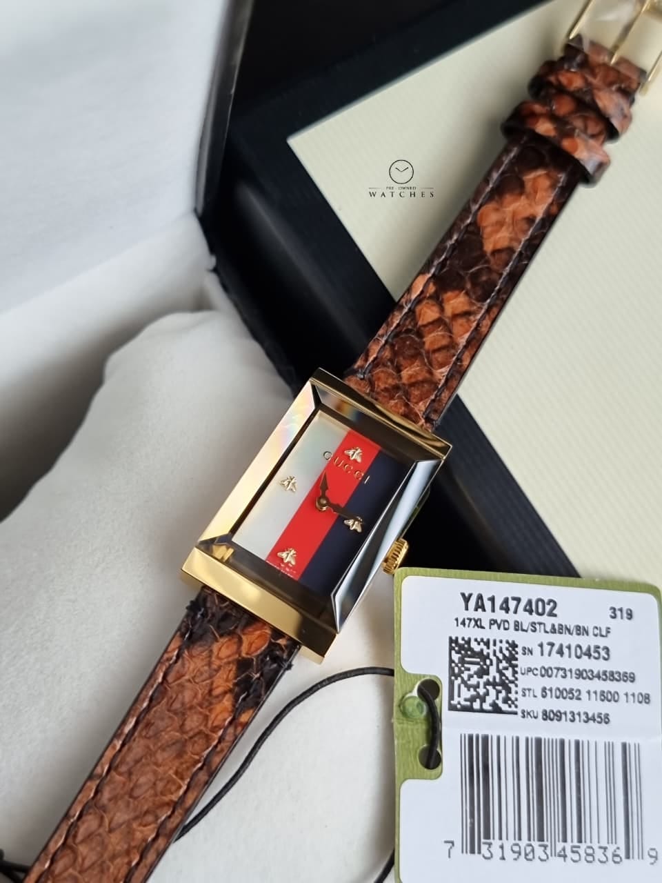 Gucci Women’s Swiss Made Quartz Brown Leather Strap Multi Color Dial 21mm Watch YA147402