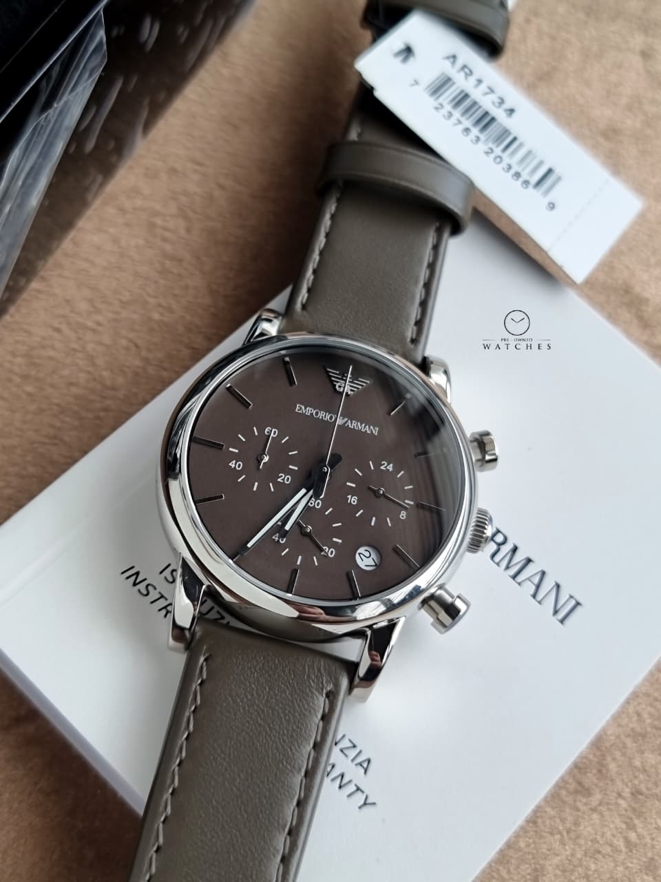 Emporio Armani Men’s Chronograph Quartz Leather Strap Brown Dial 41mm Watch AR1734