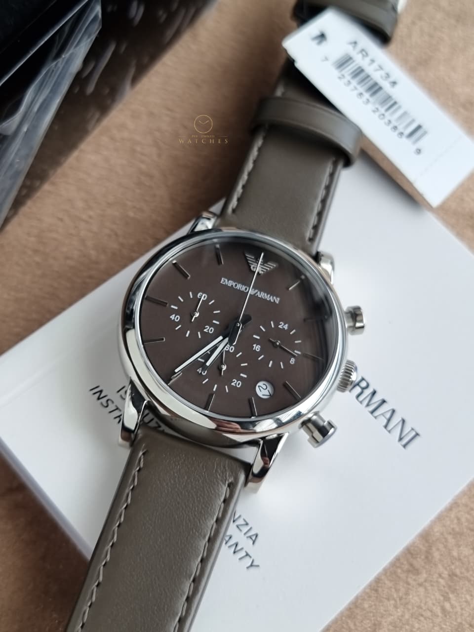 Emporio Armani Men’s Chronograph Quartz Leather Strap Brown Dial 41mm Watch AR1734