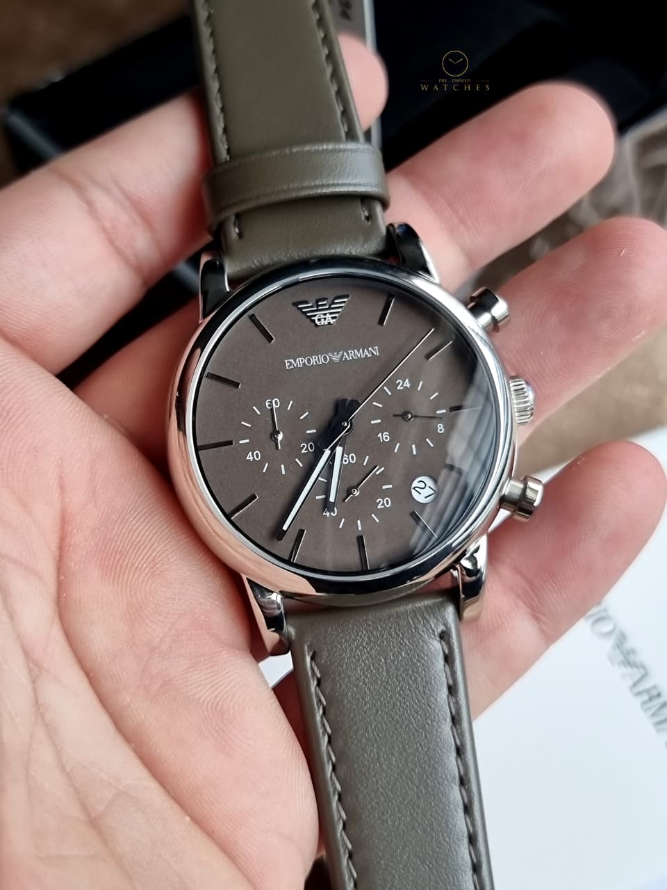 Emporio Armani Men’s Chronograph Quartz Leather Strap Brown Dial 41mm Watch AR1734