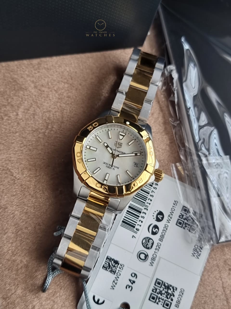 Tag Heuer Aquaracer Two-tone Stainless Steel White Mother of Pearl Dial Quartz Watch for Ladies- WBD1320.BB0320