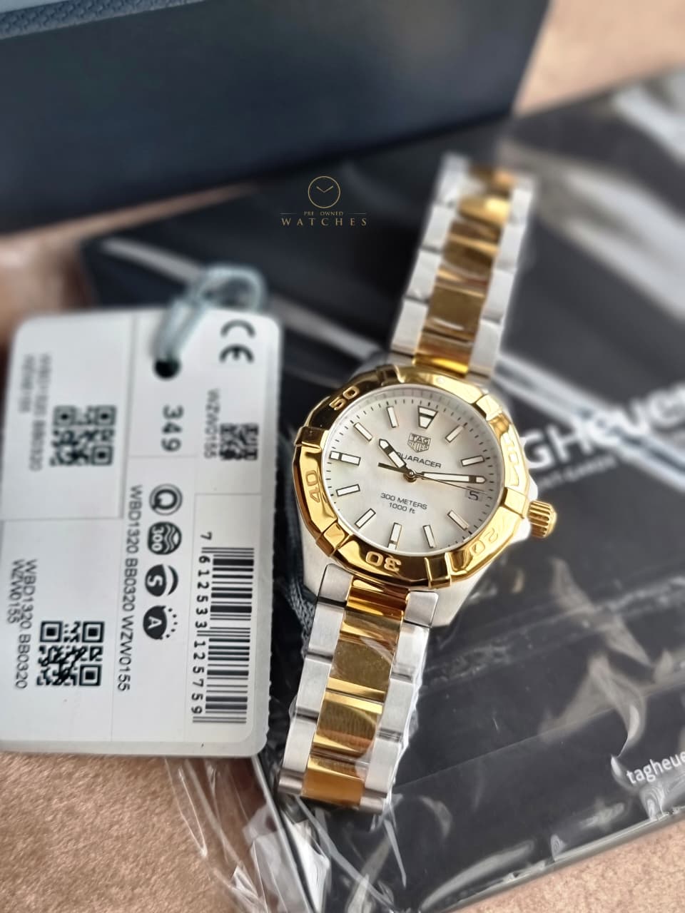 Tag Heuer Aquaracer Two-tone Stainless Steel White Mother of Pearl Dial Quartz Watch for Ladies- WBD1320.BB0320