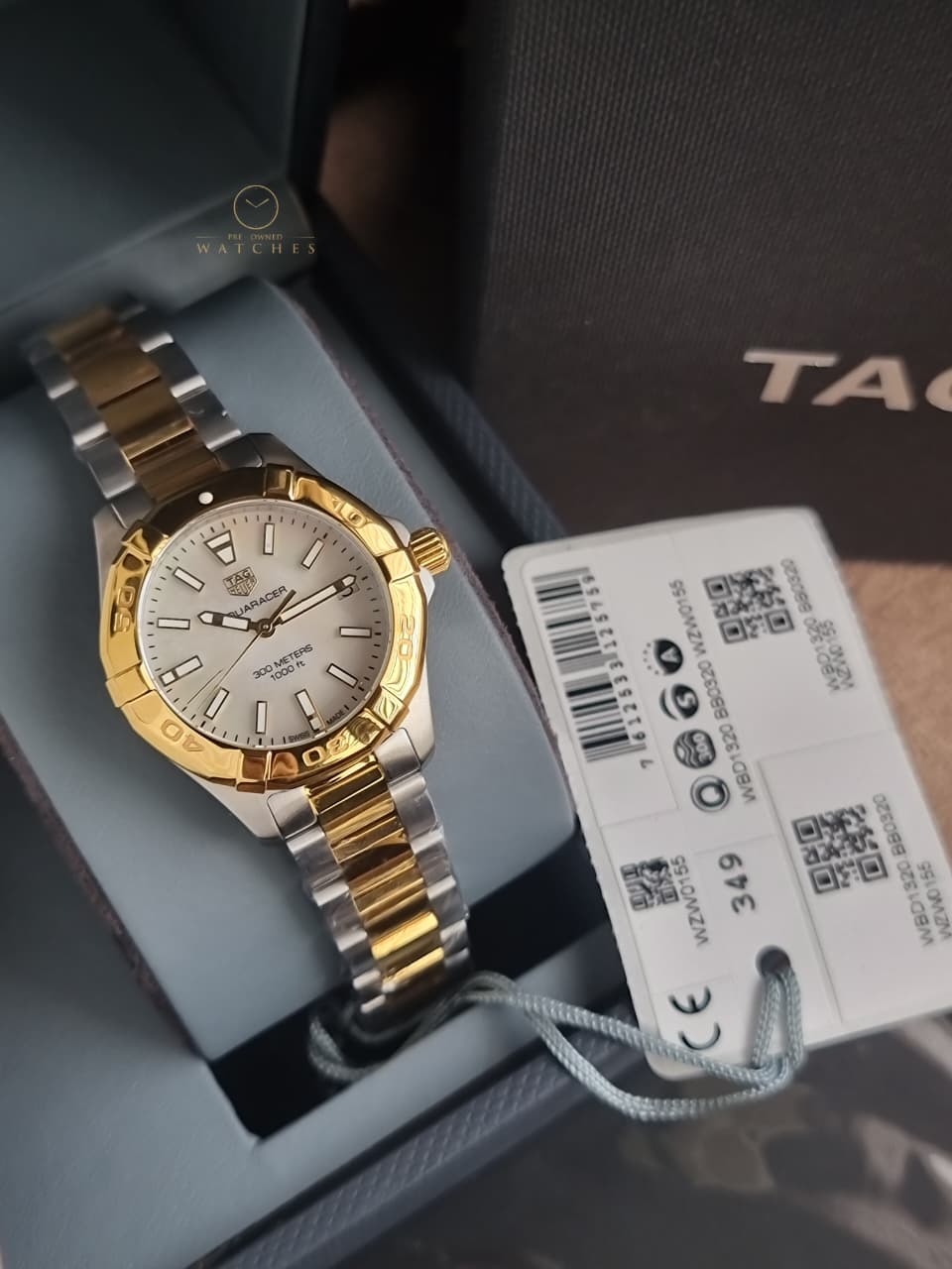 Tag Heuer Aquaracer Two-tone Stainless Steel White Mother of Pearl Dial Quartz Watch for Ladies- WBD1320.BB0320