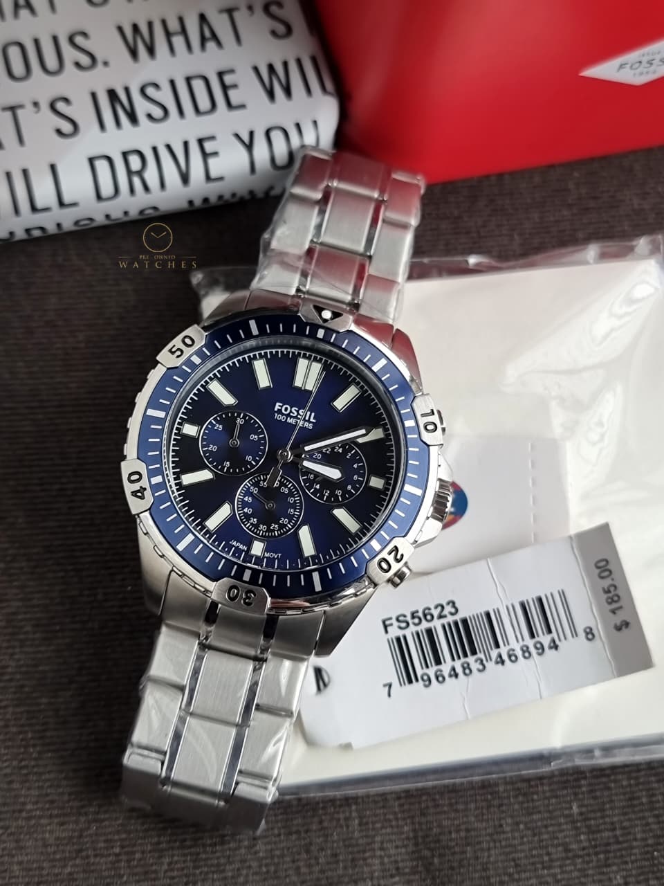 Fossil Men’s Chronograph Quartz Stainless Steel Blur Dial 44mm Watch FS5623