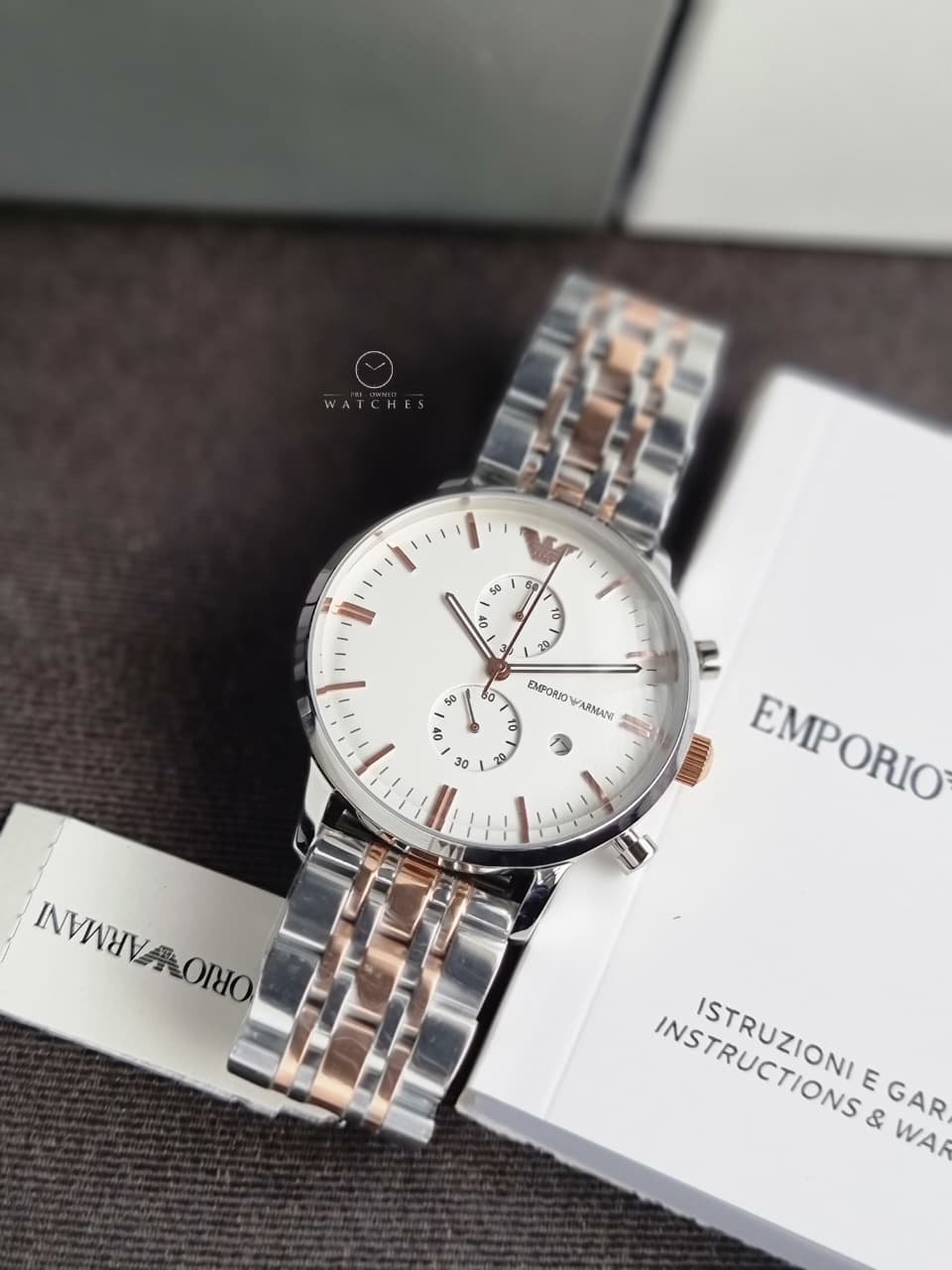 Emporio Armani Men’s Chronograph Quartz Stainless Steel White Dial 43mm Watch AR0399