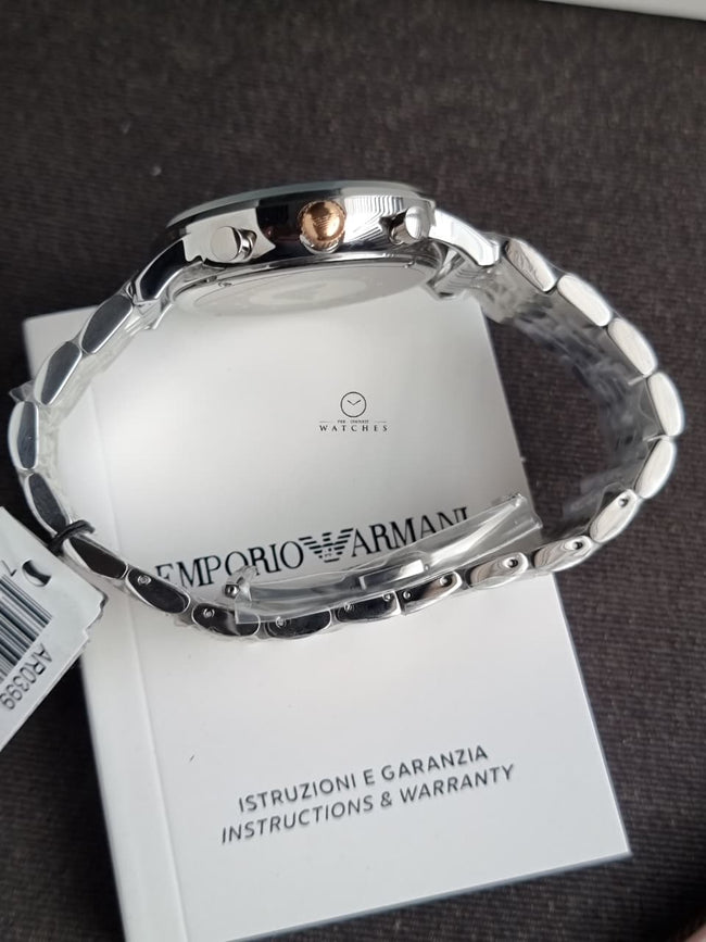 Emporio Armani Men’s Chronograph Quartz Stainless Steel White Dial 43mm Watch AR0399 Main Image