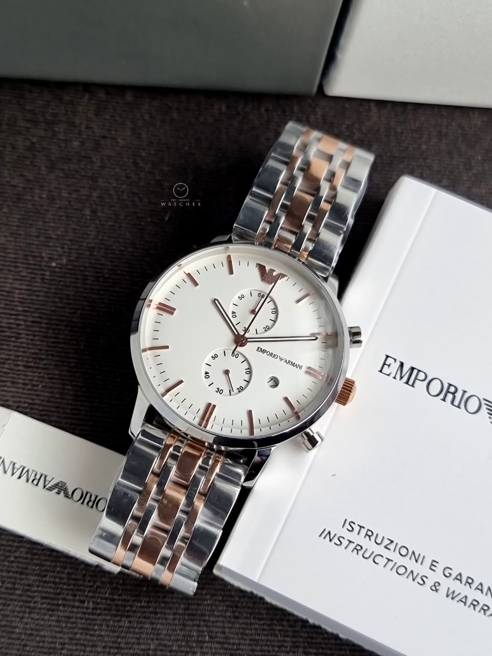 Emporio Armani Men’s Chronograph Quartz Stainless Steel White Dial 43mm Watch AR0399