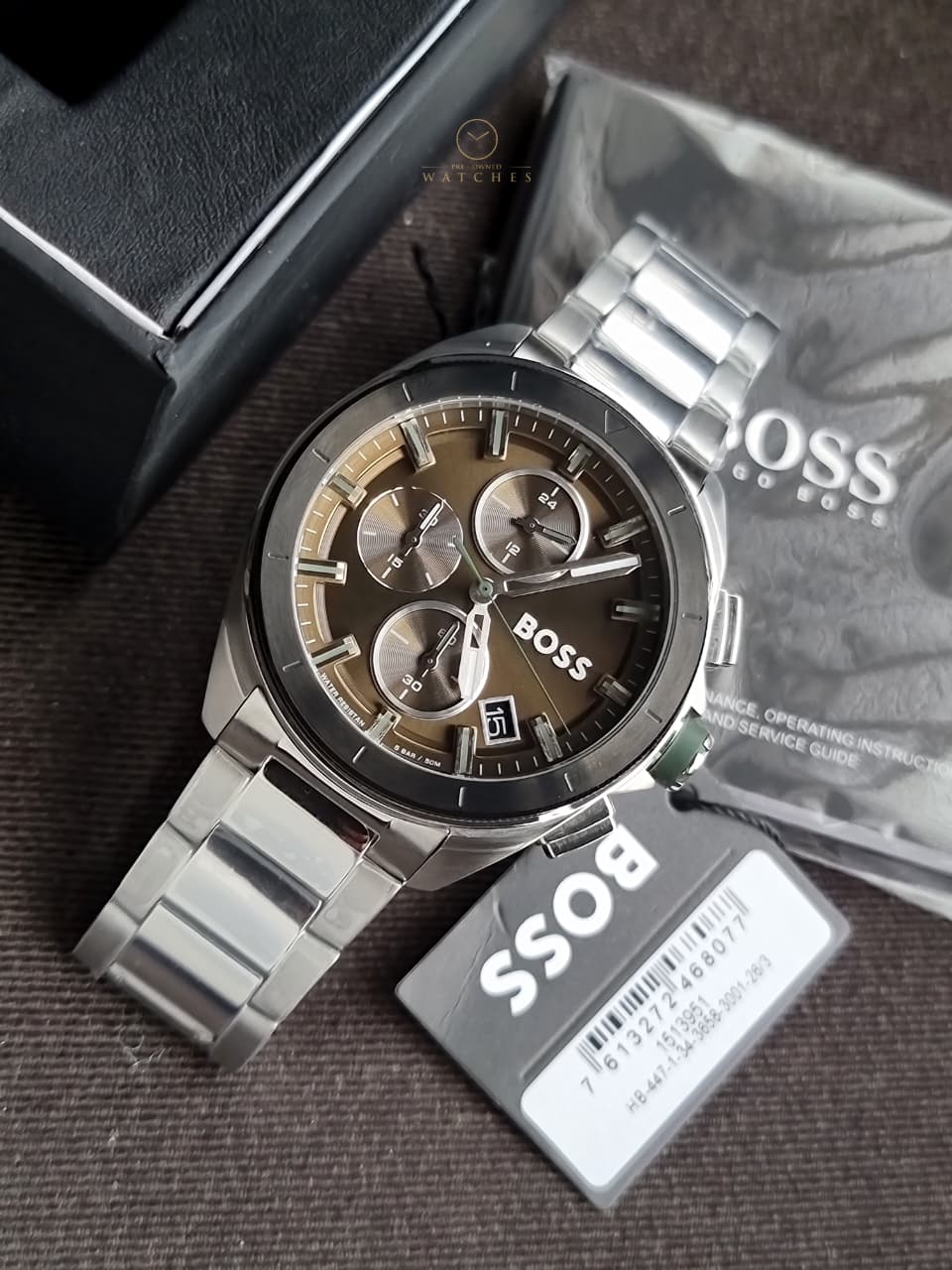 Hugo Boss Men’s Quartz Silver Stainless Steel Green Dial 44mm Watch 1513951